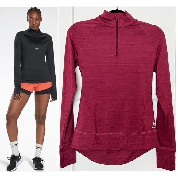 REEBOK Speedwick Active Running Mockneck 1/4 Zip Thumbhole Back Vent Shirt S - Picture 2 of 8